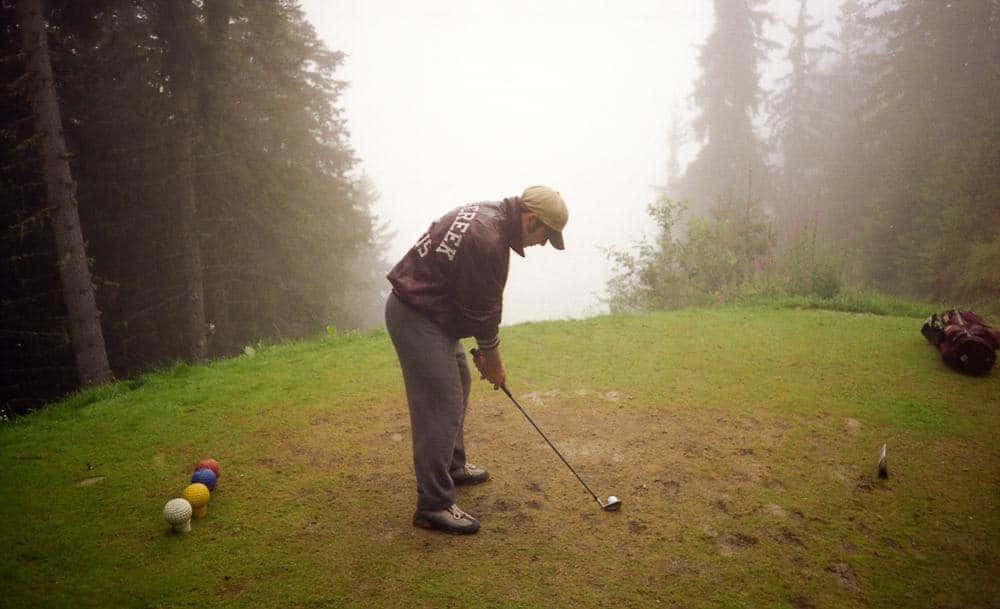 Foggy tee box in Verbier, Switzerland
